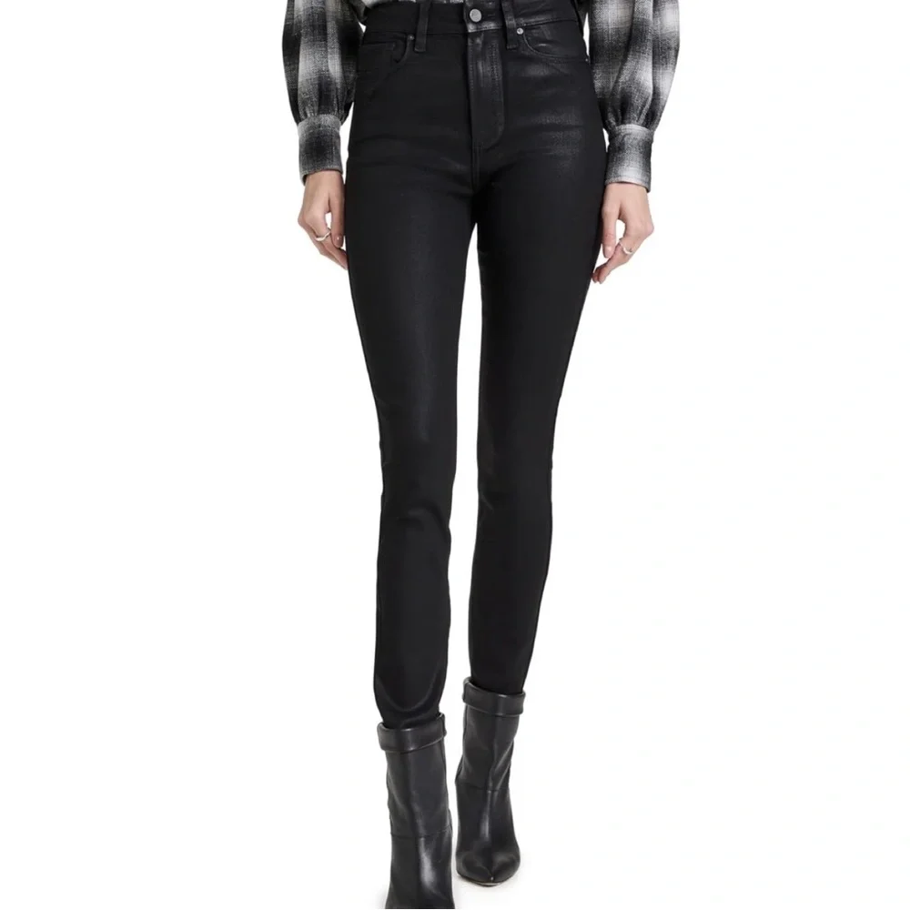 PAIGE coated cheeky high rise skinny jeans in black fog luke size 25